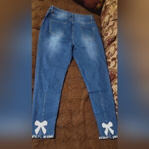 Coquette Blue Skinny Jeans with Bow Detail